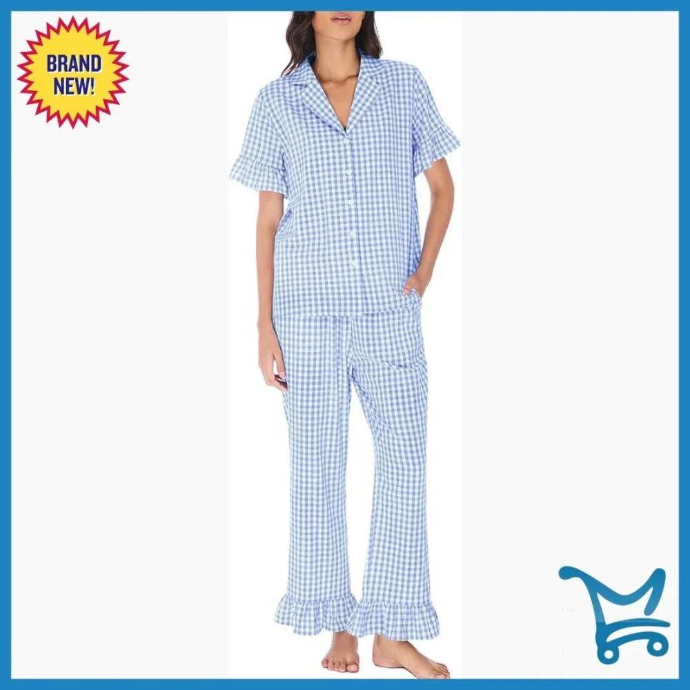 Cotton Pajama Set with V-Neck Top and Ruffle Pants for Lounge and Sleep